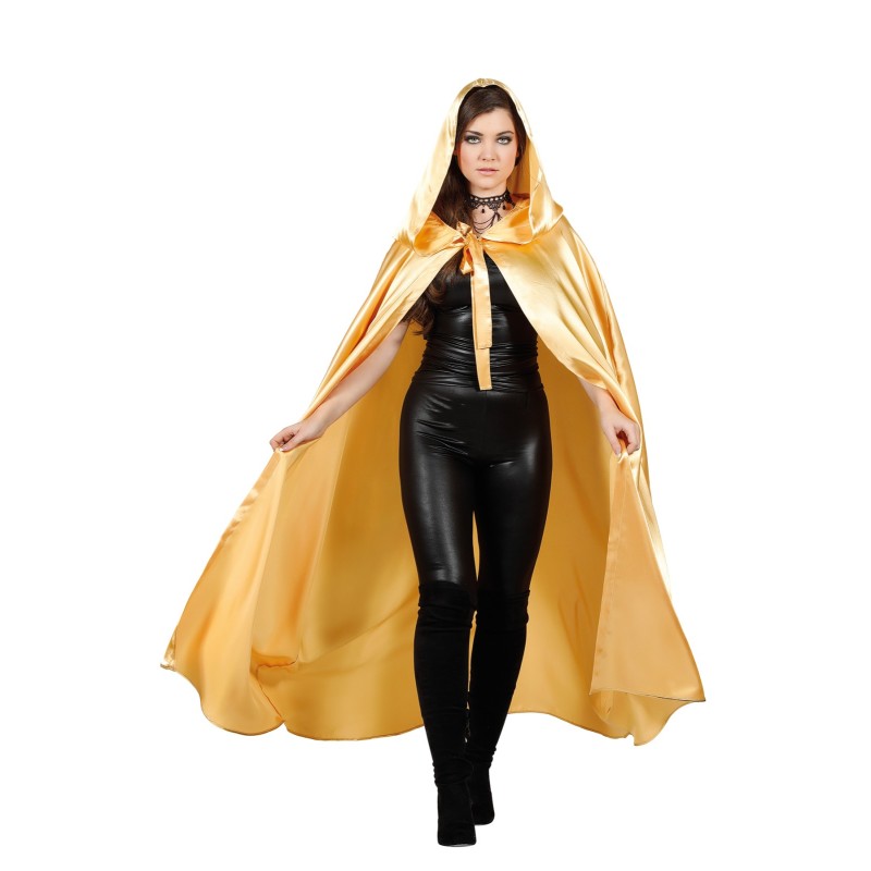 Satin Umhang mit Kapuze gold   50
