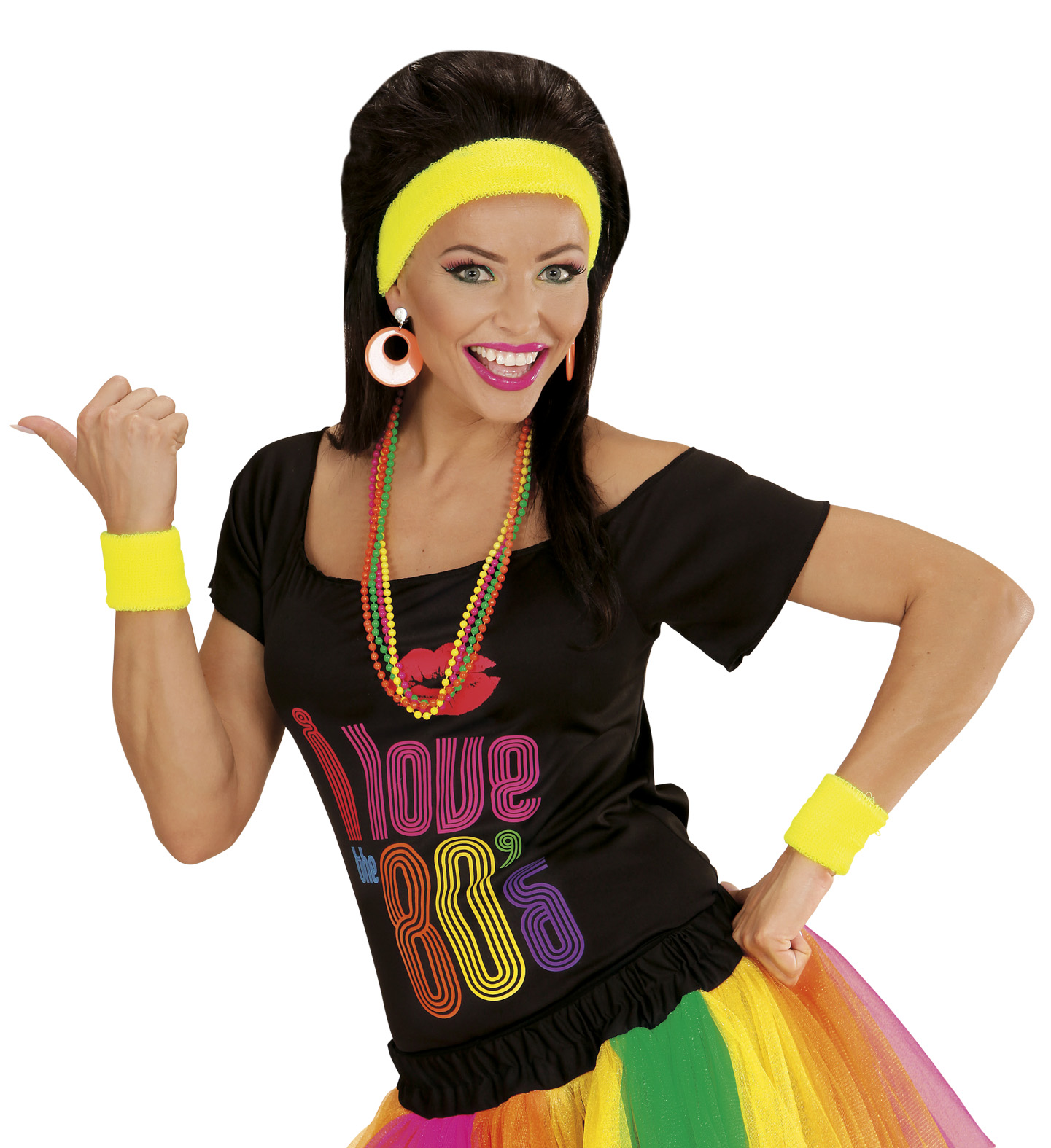 80er Jahre SET Stirnband + Schweißbänder neon-gelb