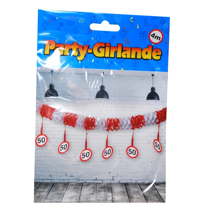 Happy Birthday Girlande rot-weiß "50"