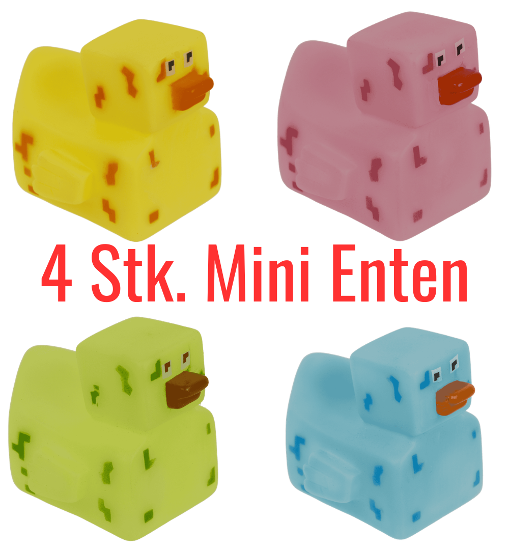 4er Set Mini PIXEL Quietschenten 6x5,5 cm sortiert Farben