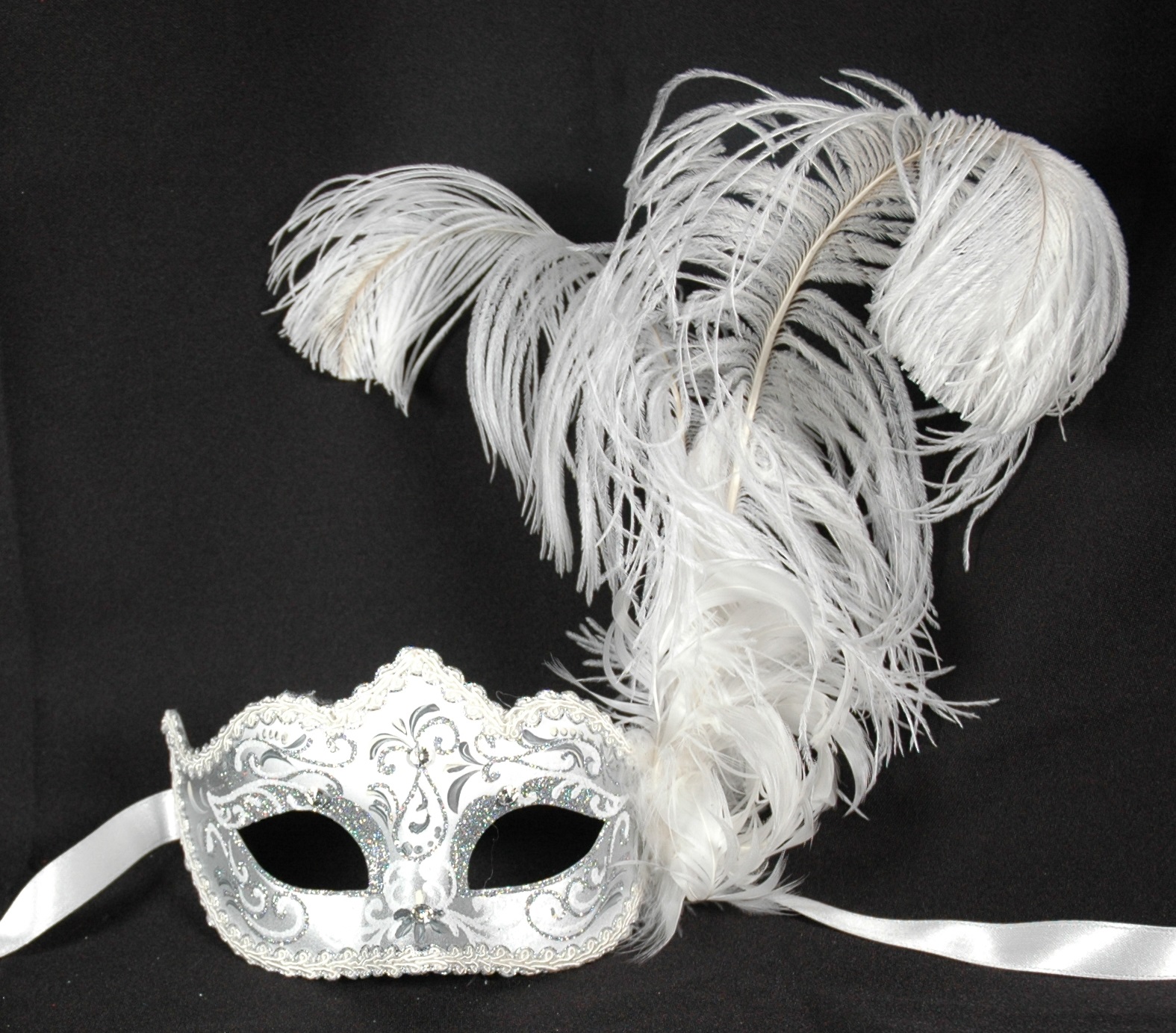 Venezianische Feder Maske Columbine Punta Ice weiß-silber