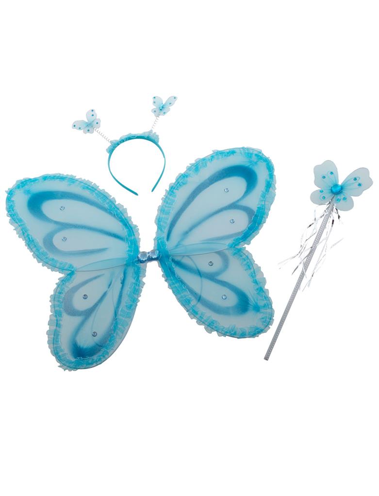 Schmetterling Flügel Set blau 3teilig