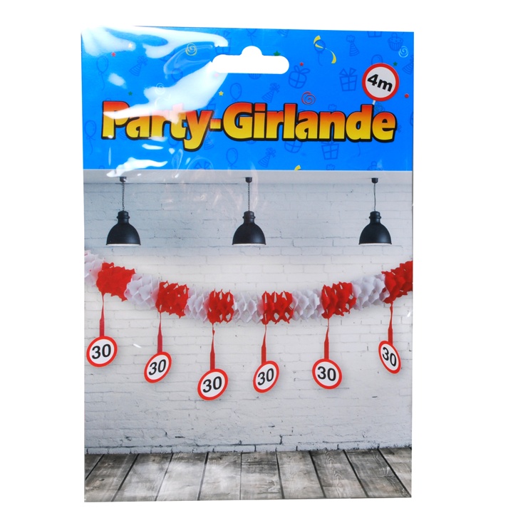 Happy Birthday Girlande rot-weiß "30"  4 Meter lang