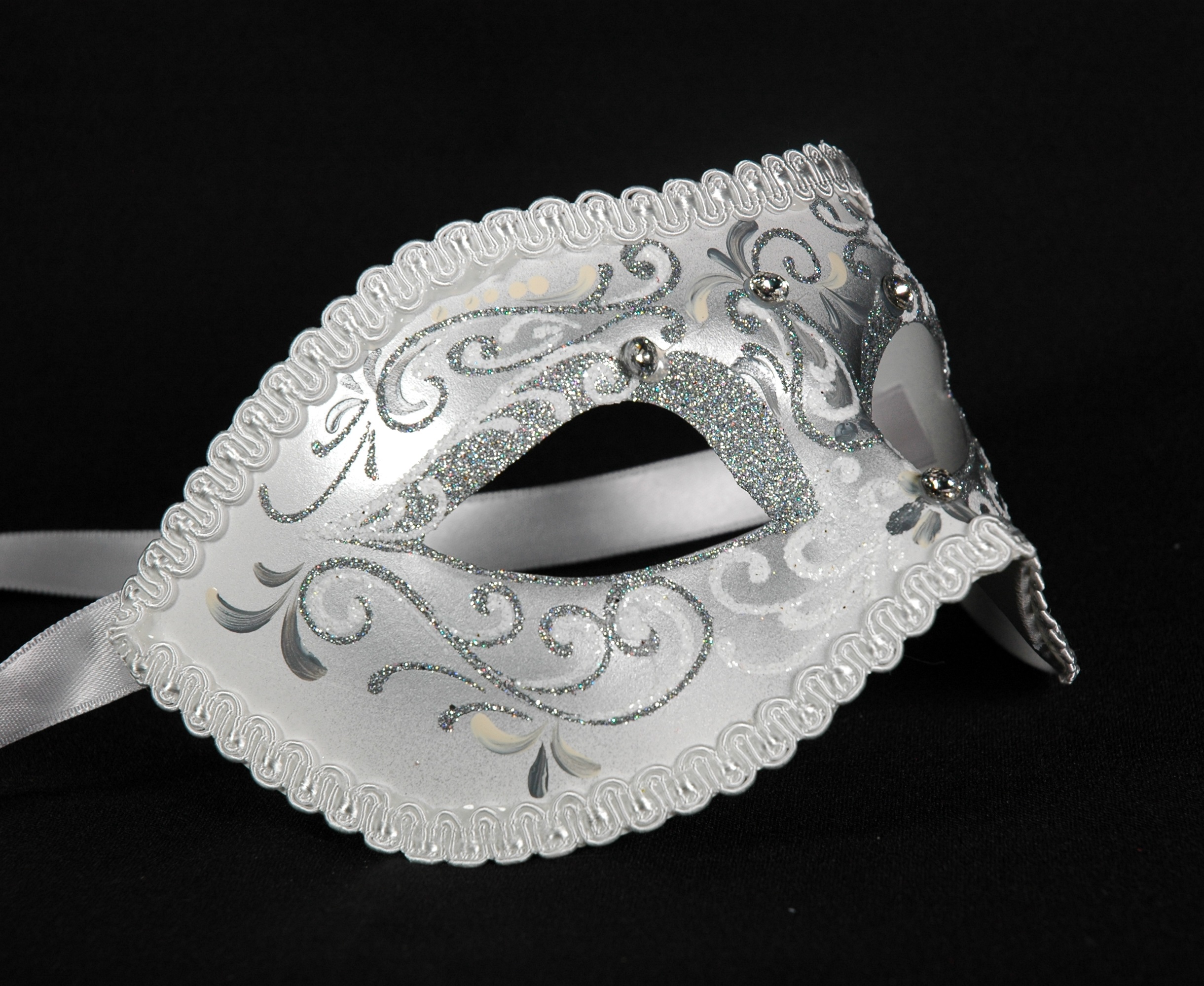 Venezianische Maske Columbine "Ice"  weiß-silber