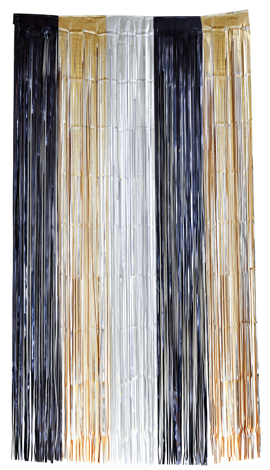 Folienfransen Vorhang schwarz-gold-silber 200x100cm