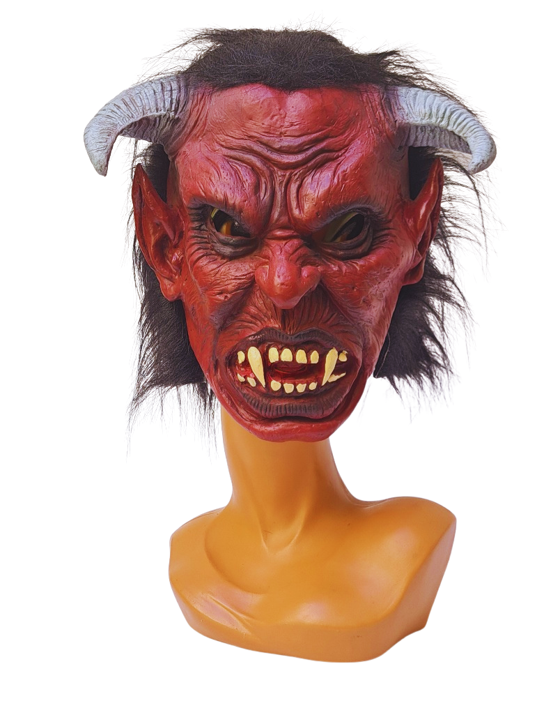 Krampus Maske für Kinder Gummi mit grauen Hörnern