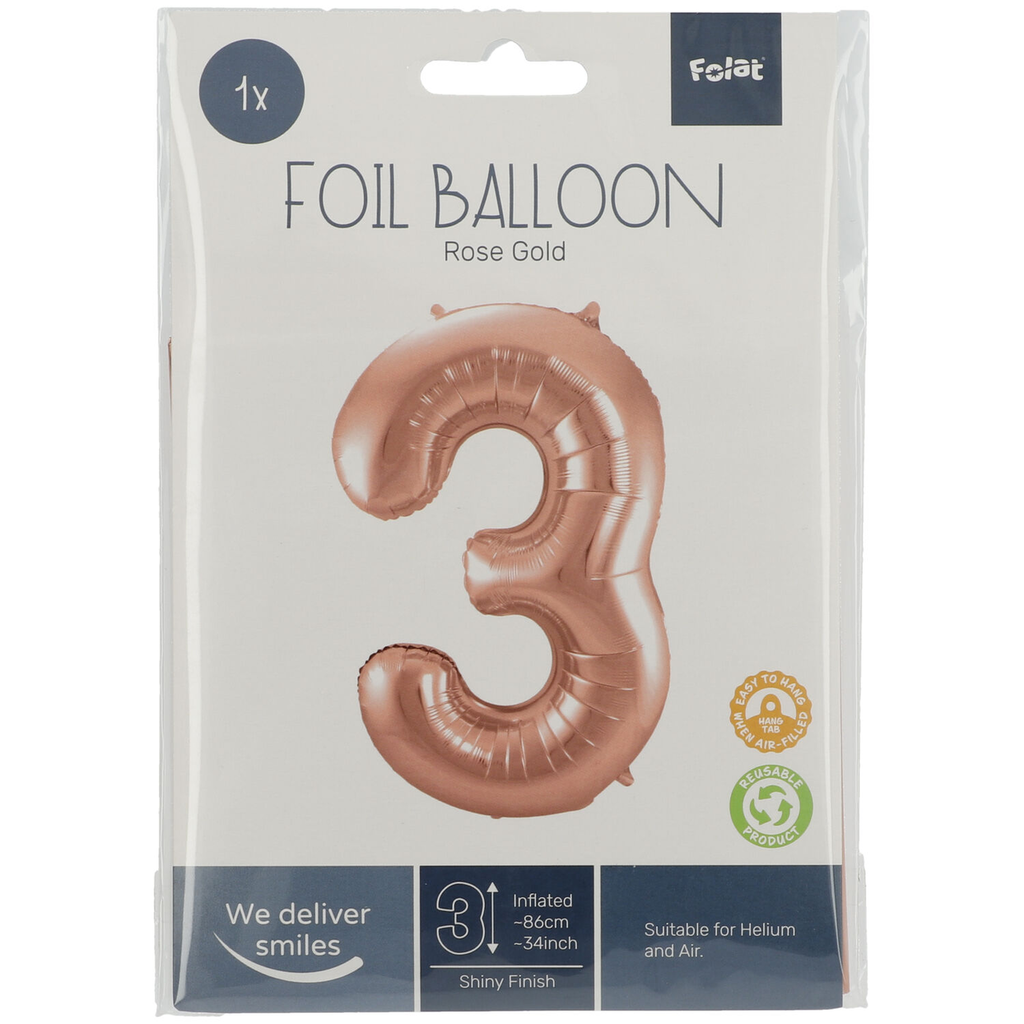Zahlenballon "3" rose-gold  86cm Folie