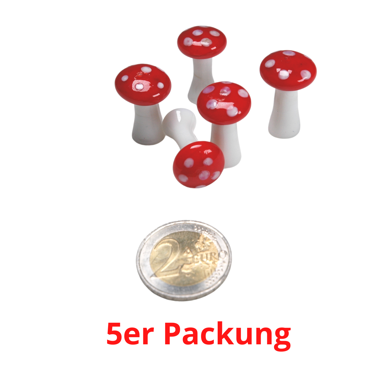 5er Packung Glücksbringer Glas Pilze ca. 2cm