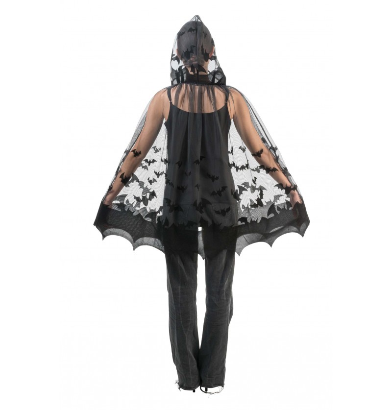 Damen Tüll-Cape mit Fledermaus und Kapuze ca. 78cm