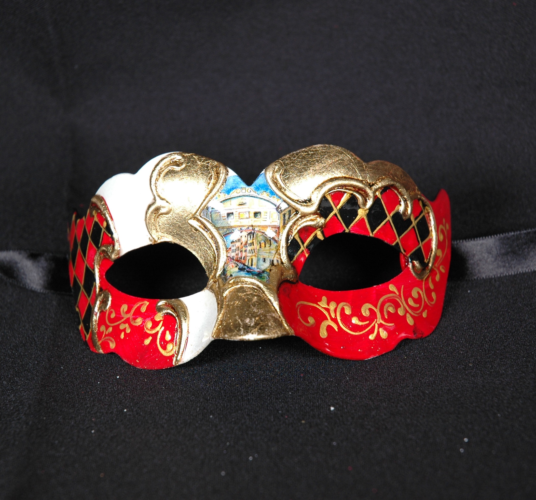 Venezianische Maske Columbine Baby VENEZIA rot-gold