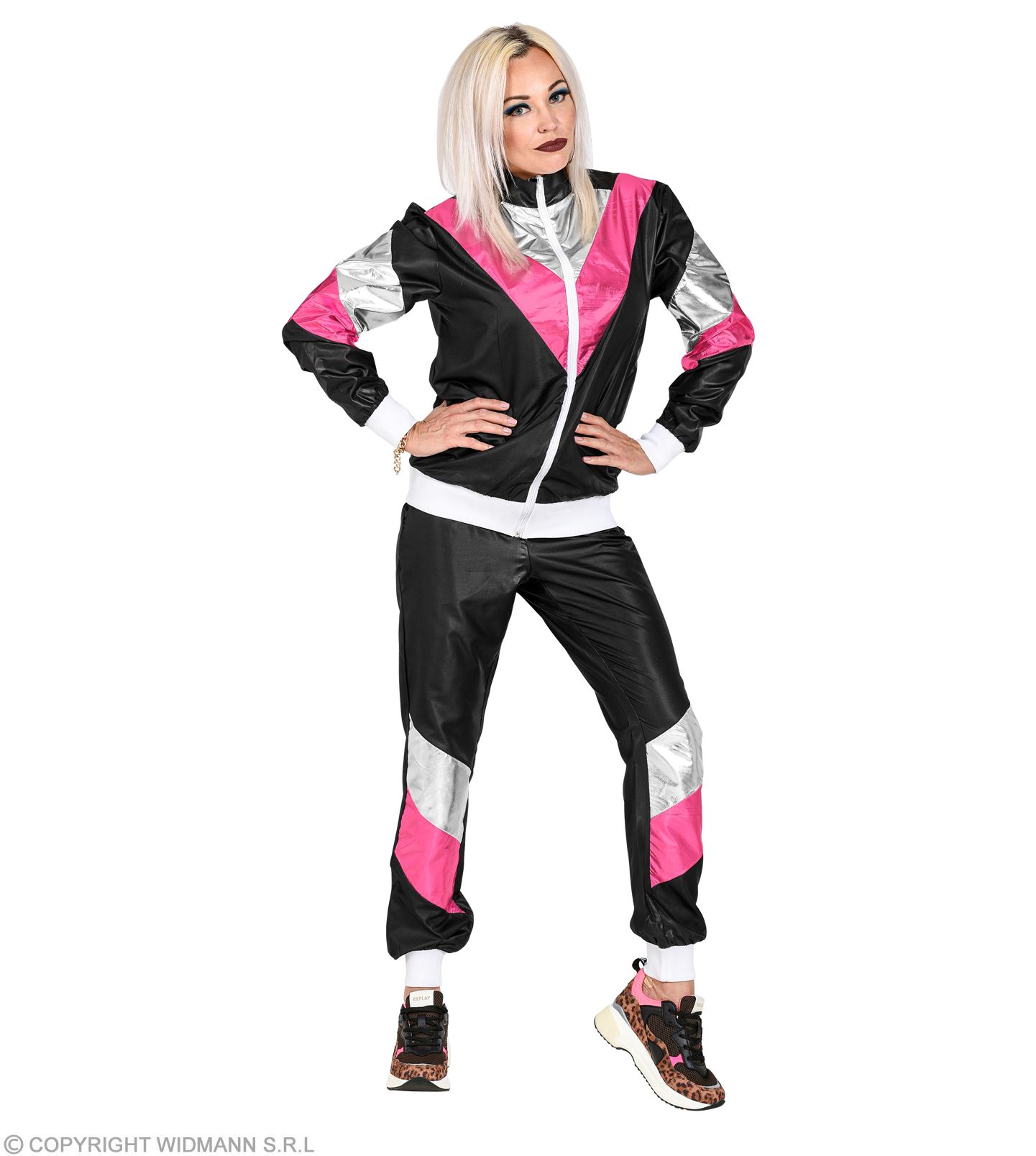 80er Jahre Trainingsanzug LARGE schwarz-pink