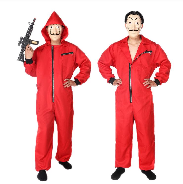 Roter Overall mit Kapuze und Maske XL / XXL für Erwachsene