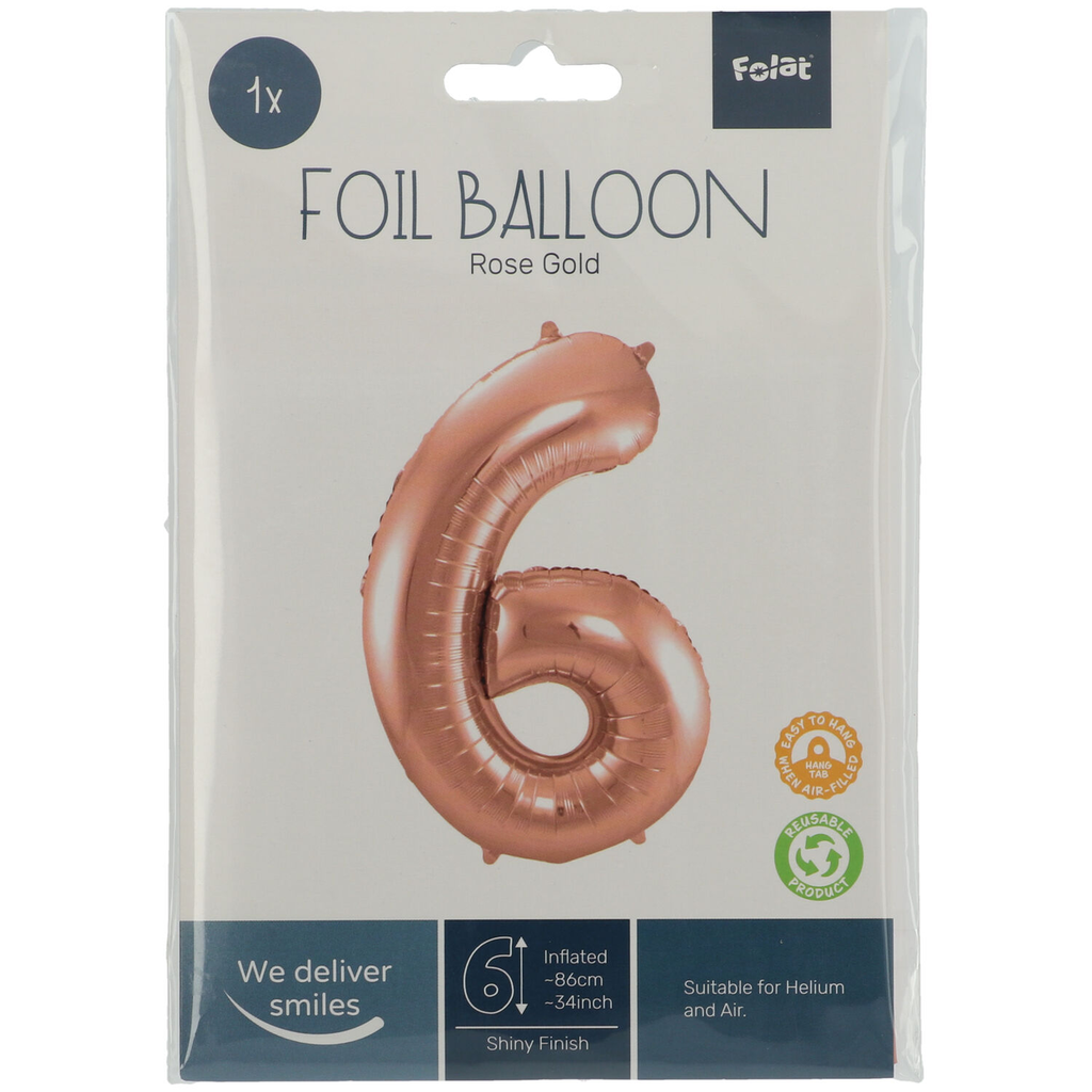 Zahlenballon "6" rose-gold  86cm Folie