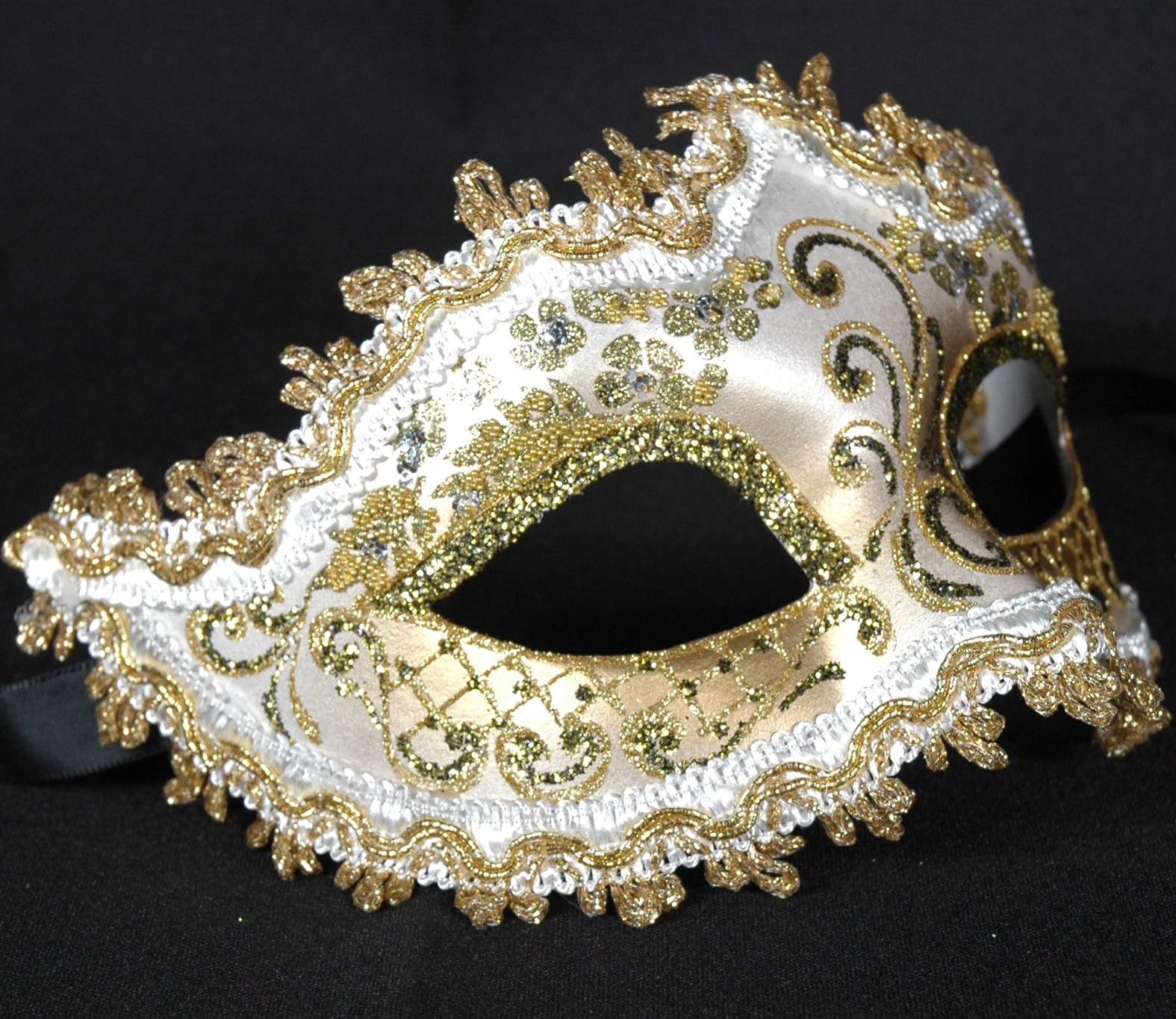 Venezianische Maske Columbine "Punta-Giada" gold-weiß