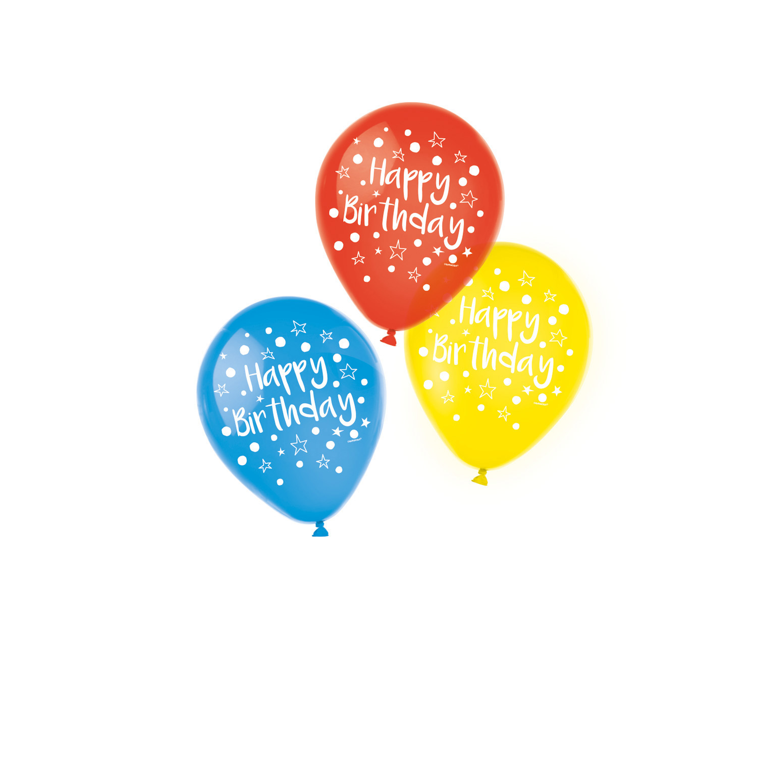 6 Luftballons Happy Birthday 3 Farben sortiert