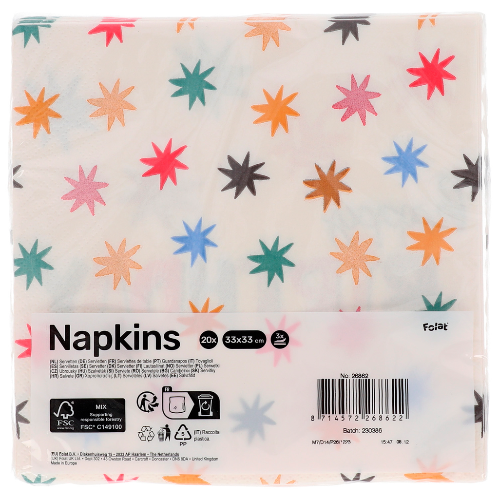 Happy Birthday Servietten mit bunten Sternen 22x22cm