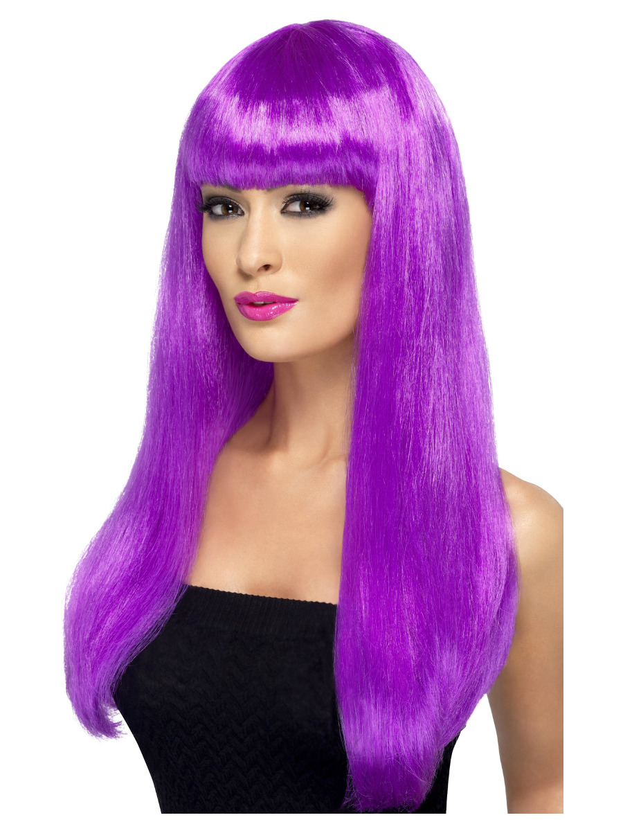 Langhaar Perücke lila mit Stirnfransen