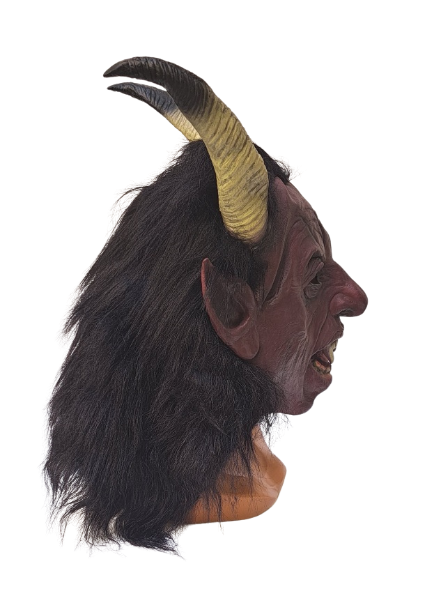 Krampus Maske dunkelrot mit beigen langen Hörnern
