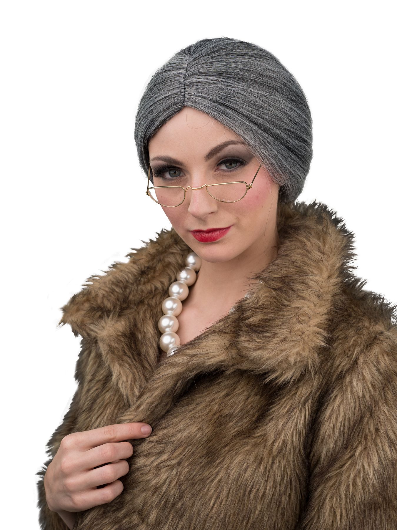 Graue Großmutter Perücke  dunkelgrau