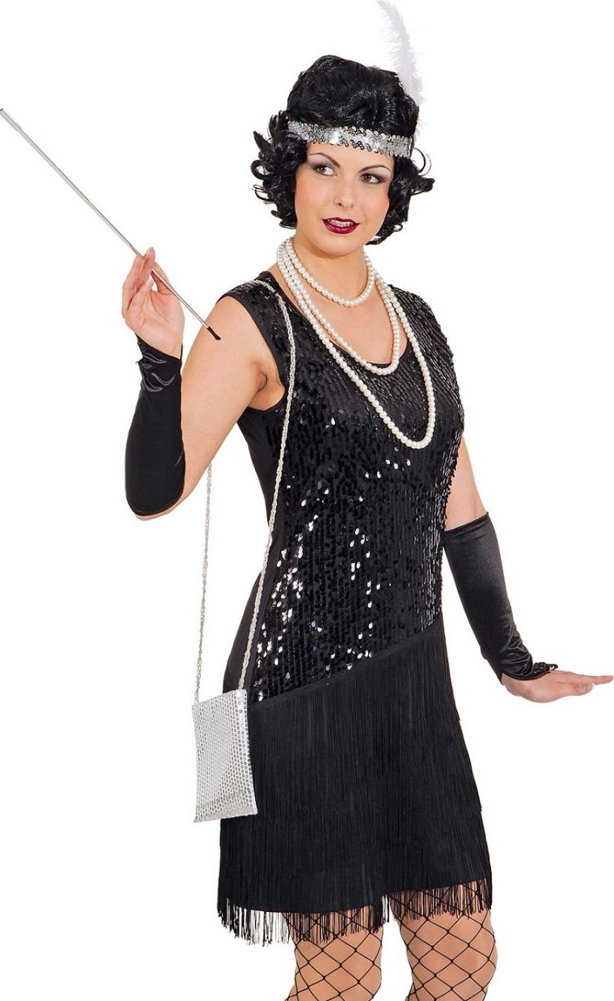 Charleston Kleid 20er Jahre 38/40  schwarz mit Pailletten