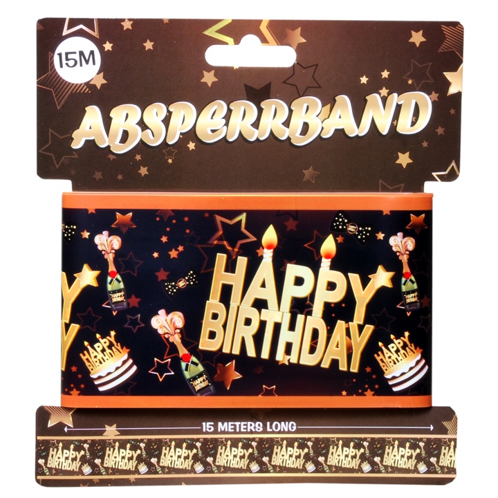 Geburtstags Deko Absperrband "Happy Birthday"  schwarz-gold