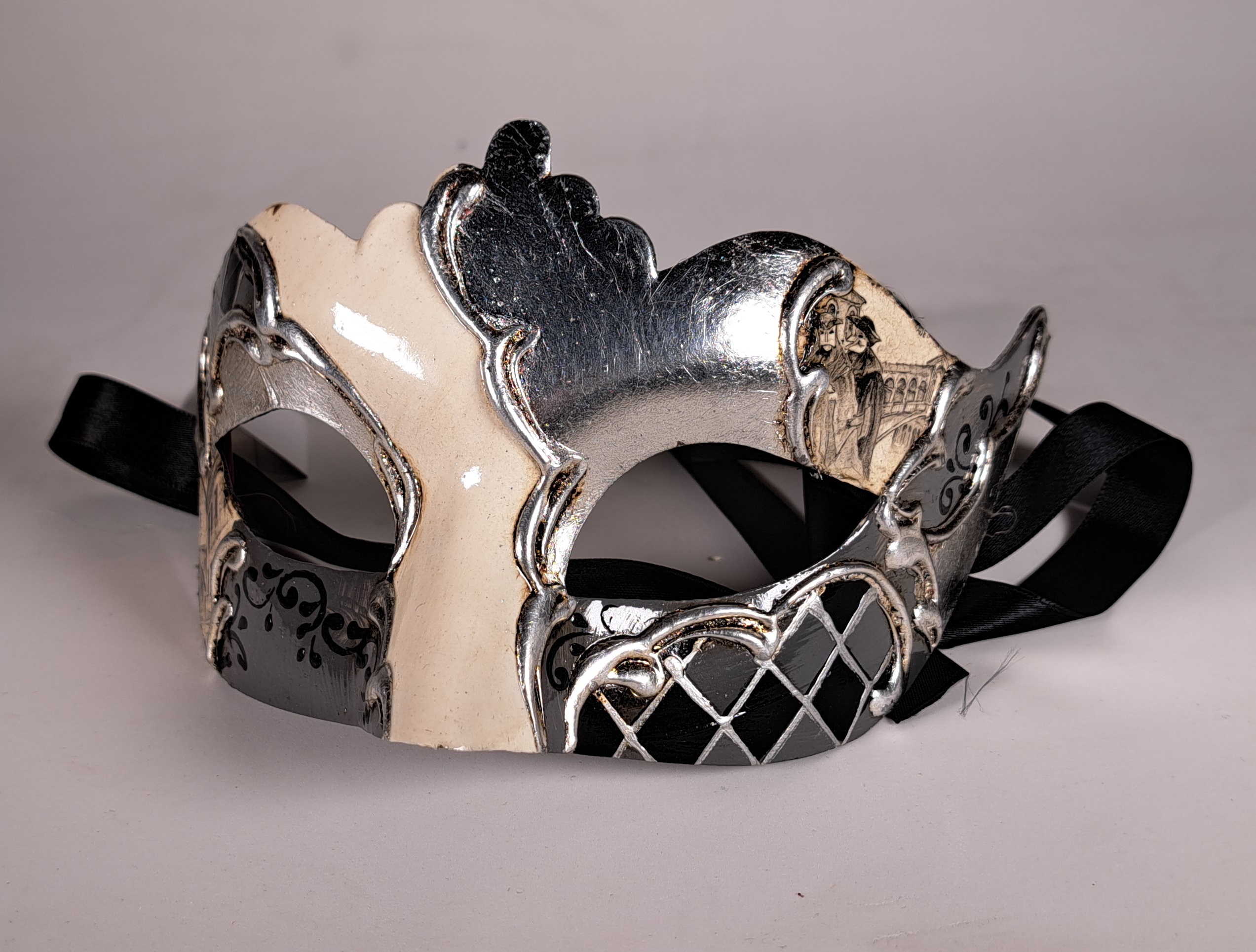 Venezianische Maske Columbine Punta VENEZIA silber-schwarz