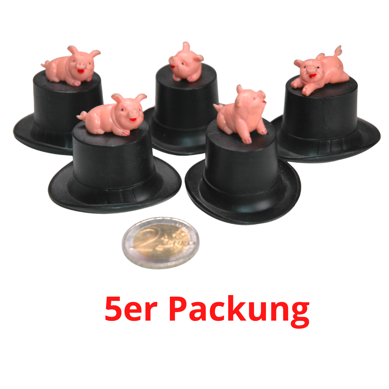 5 Stück Glücksbringer Mini Zylinder mit Schweinchen ca. 5x4cm