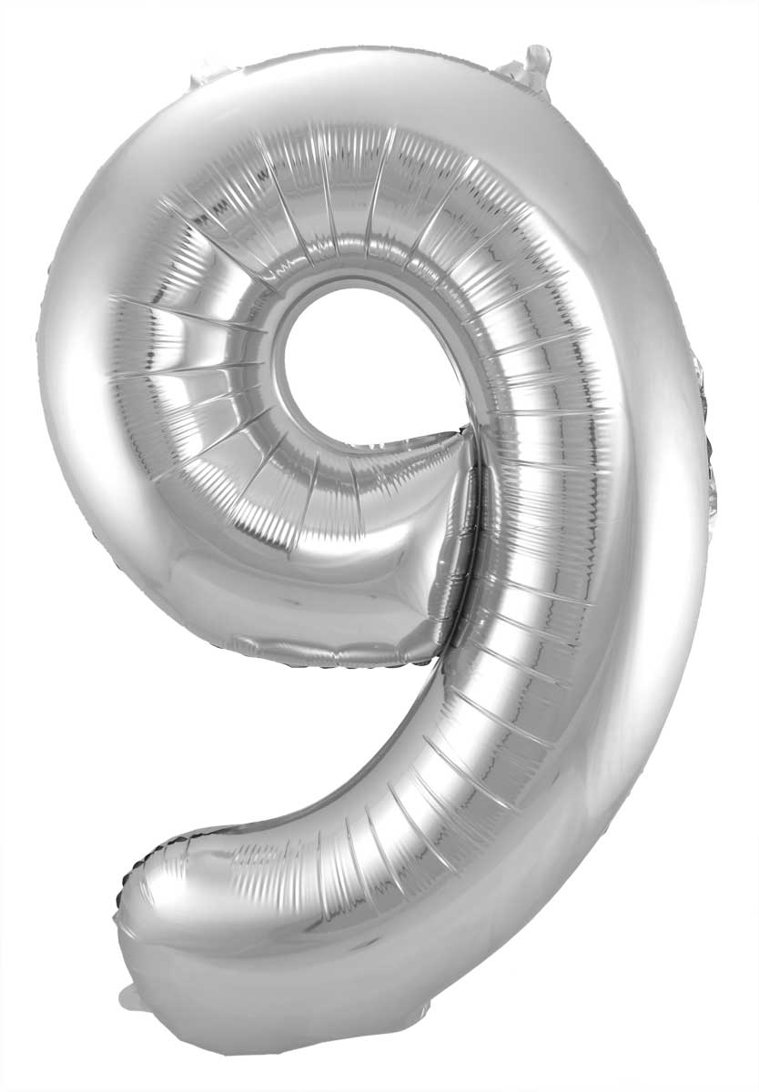 Zahlenballon "9" silber 86cm Folie