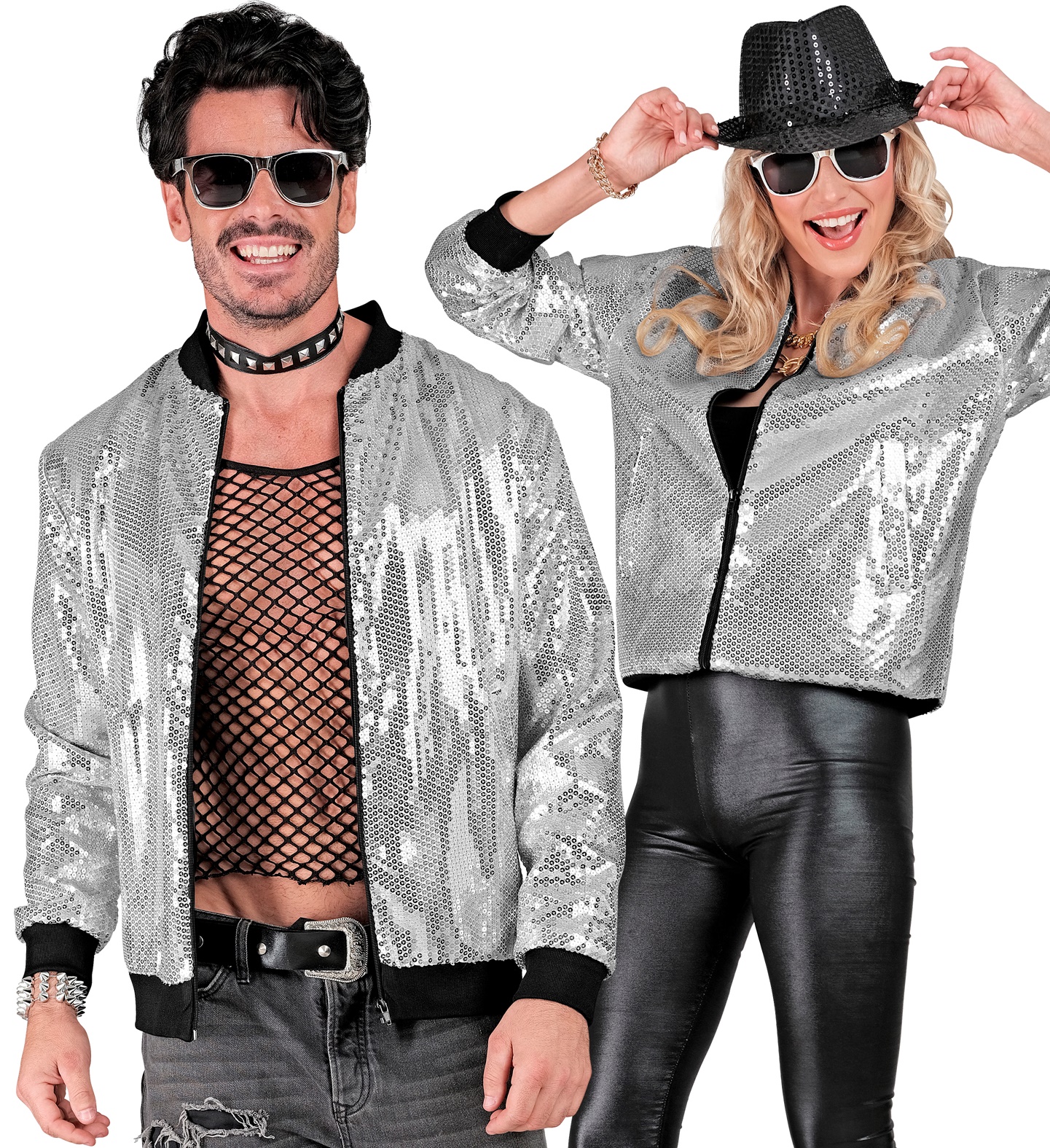 Silberne Pailletten Bomberjacke S/M für Damen und Herren