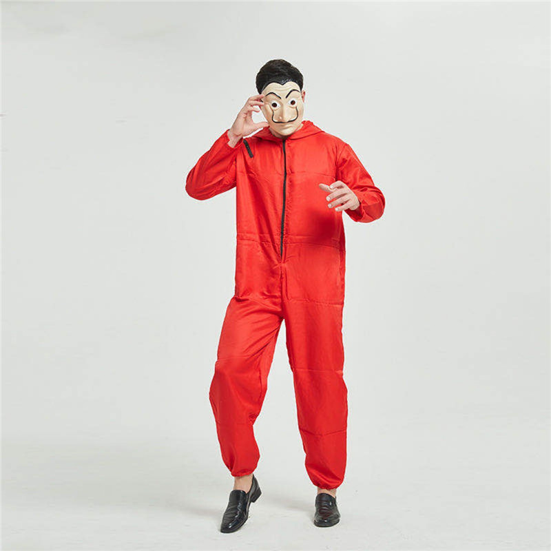 Roter Overall mit Kapuze und Maske Gr. 135cm