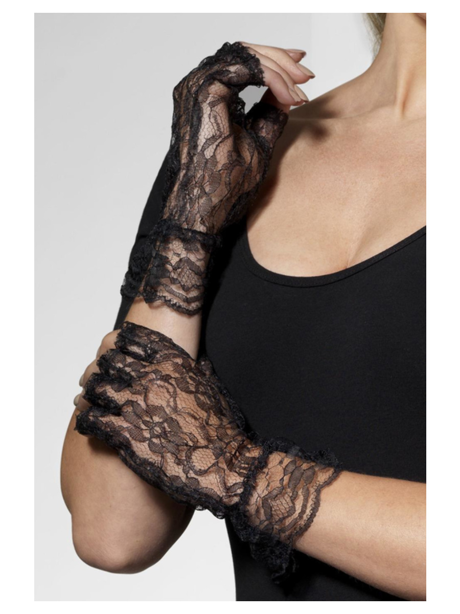Spitzenhandschuhe fingerlos schwarze  *)
