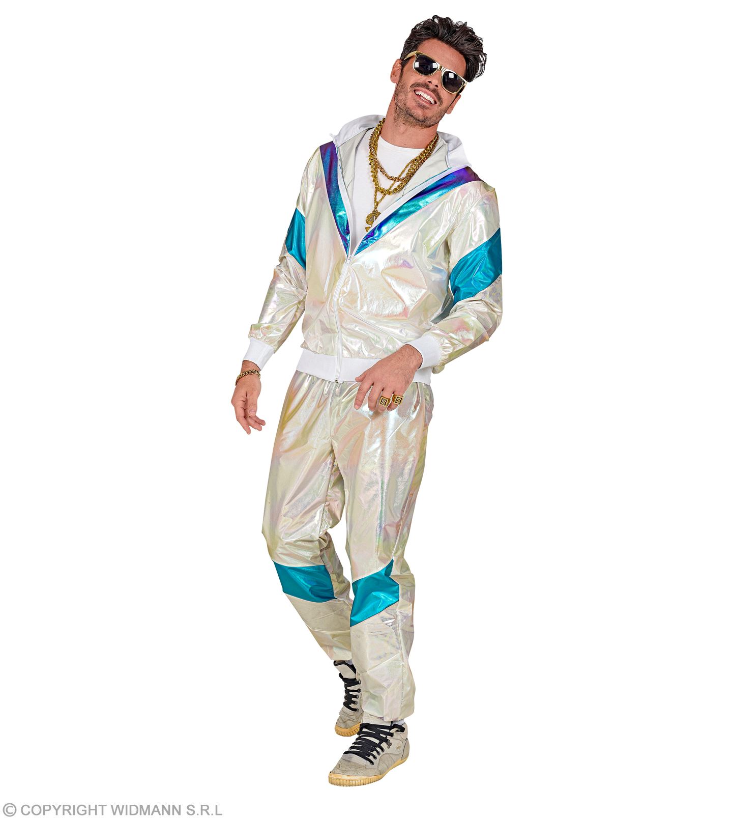 80er Jahre Trainingsanzug X-LARGE holographic-silber