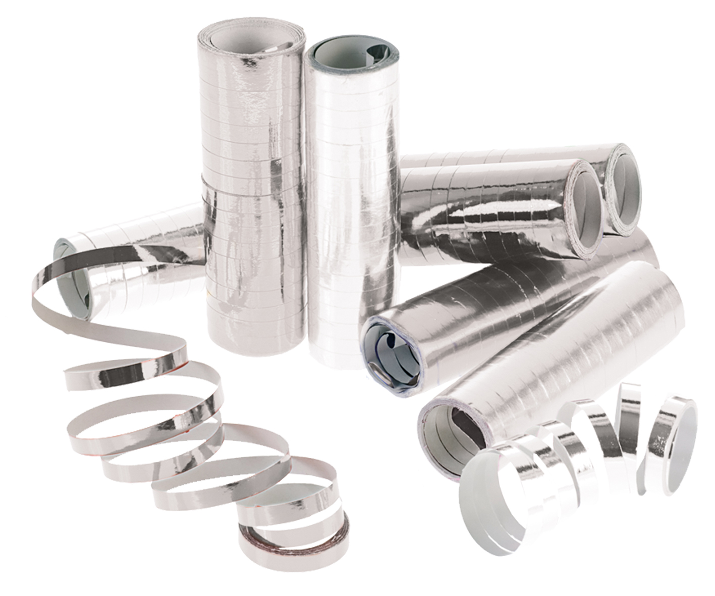 3er Pkg. Luftschlangen 4m metallic-silber