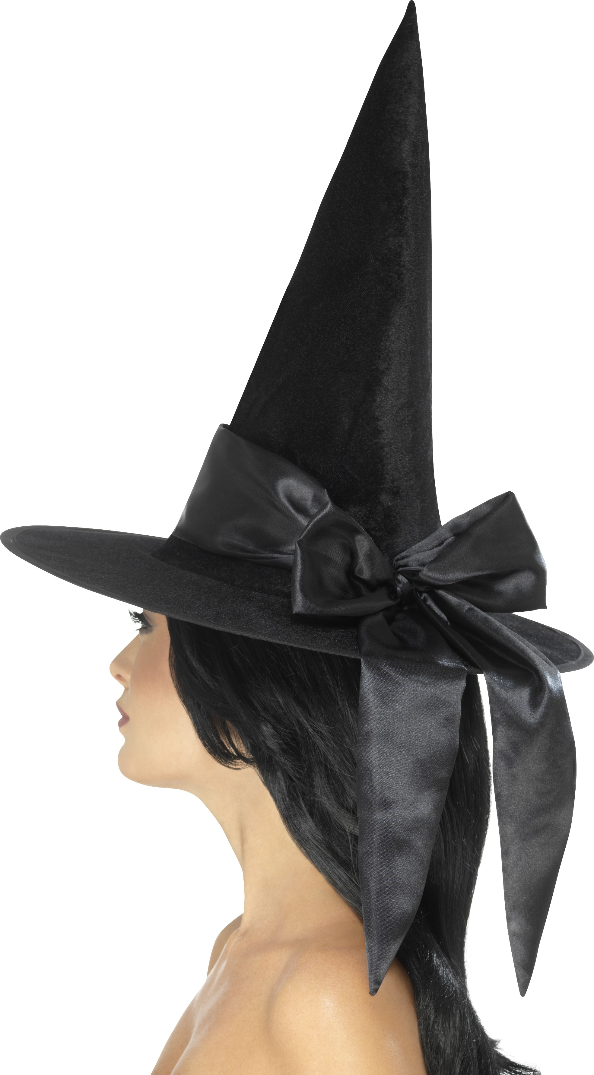 Hexenhut schwarz mit schwarzer Schleife