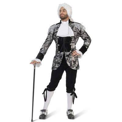 Barock Jacke silber-schwarz 48/50 mit Jabot