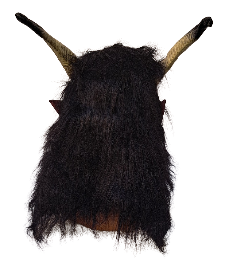 Krampus Maske dunkelrot mit beigen langen Hörnern
