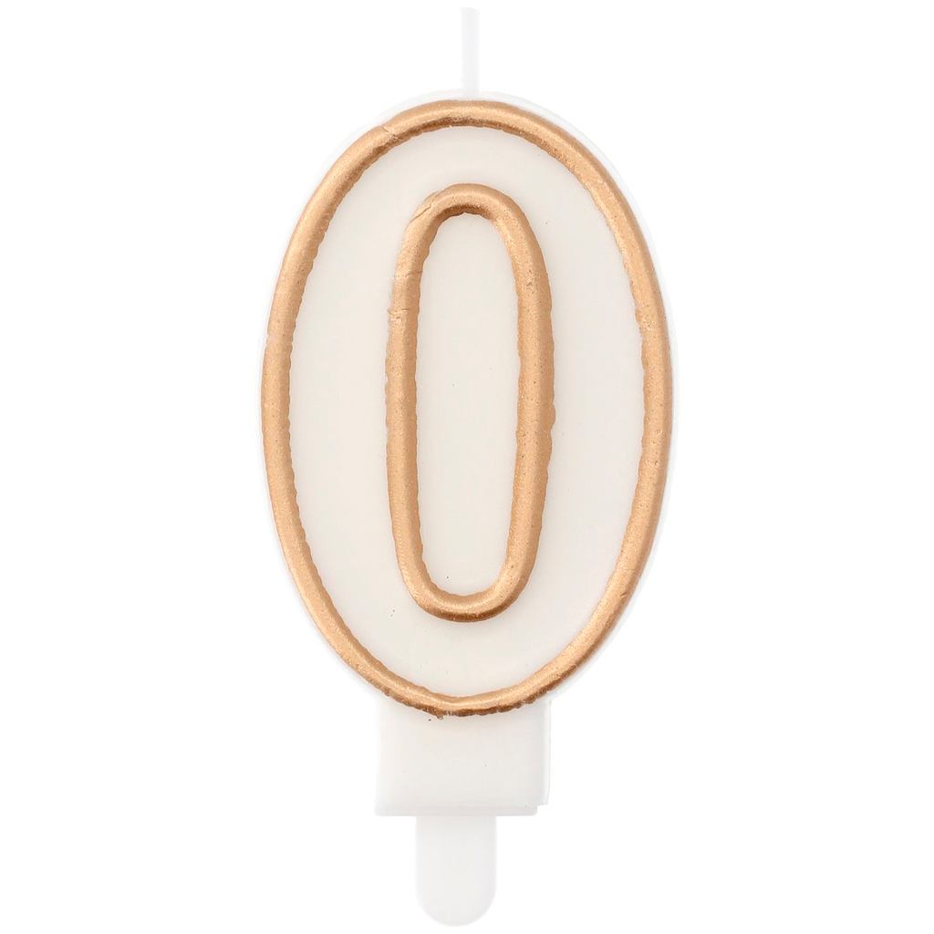 Zahlenkerze "0"  weiß-gold