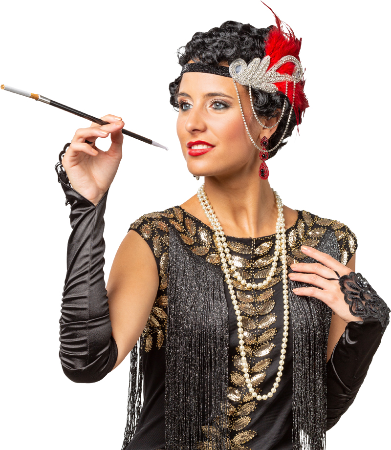 20er Jahre Damen Set 5teilig rot-silber-schwarz