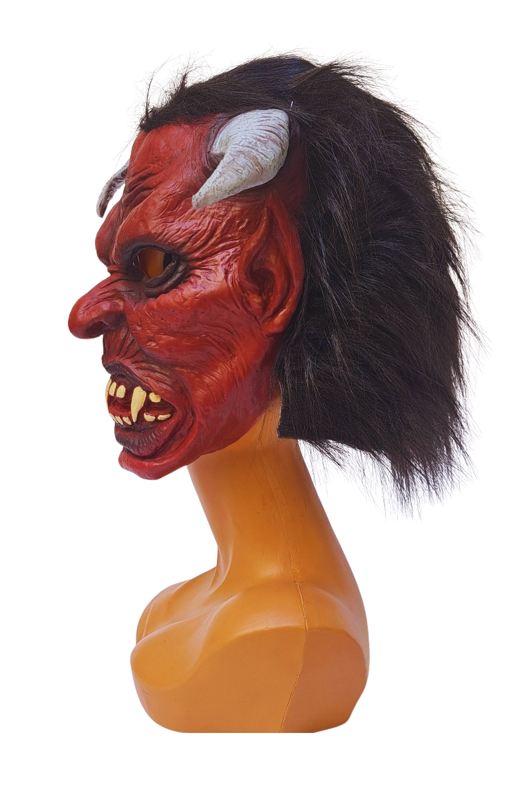 Krampus Maske für Kinder Gummi mit grauen Hörnern