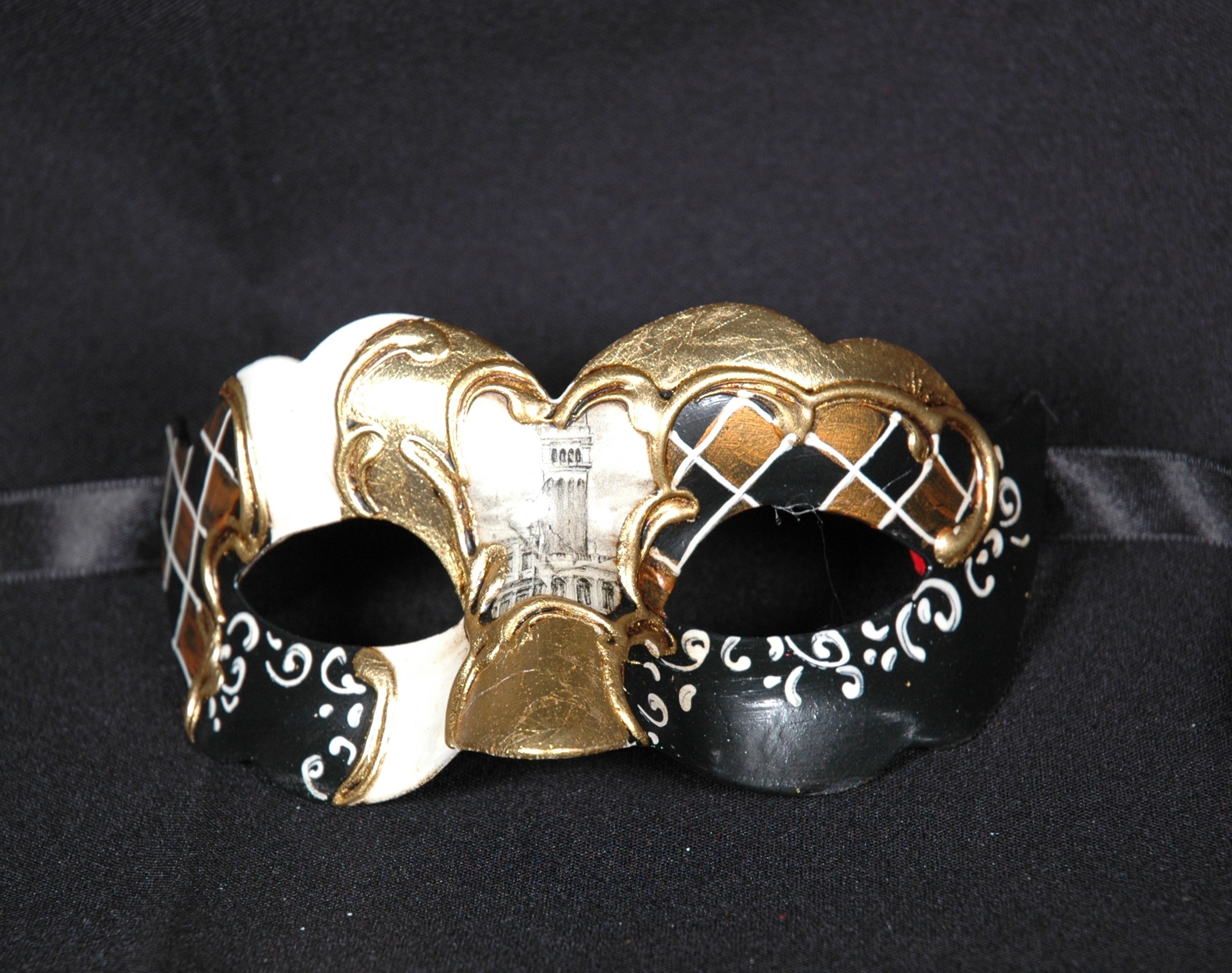 Venezianische Maske Columbine Baby VENEZIA schwarz-gold