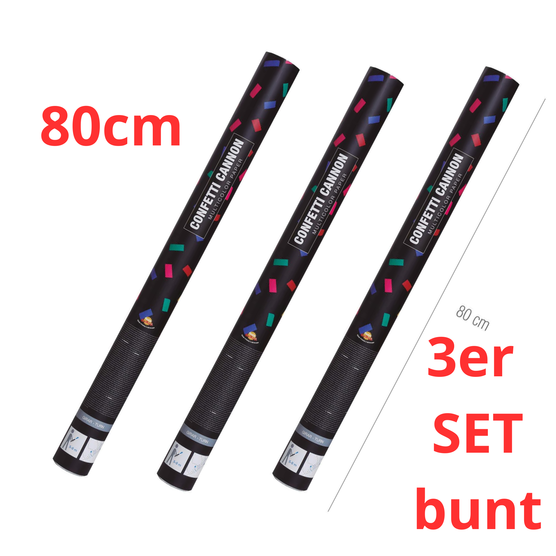 3er Pkg. Konfetti Shooter 80cm  Papierstreifen Füllung