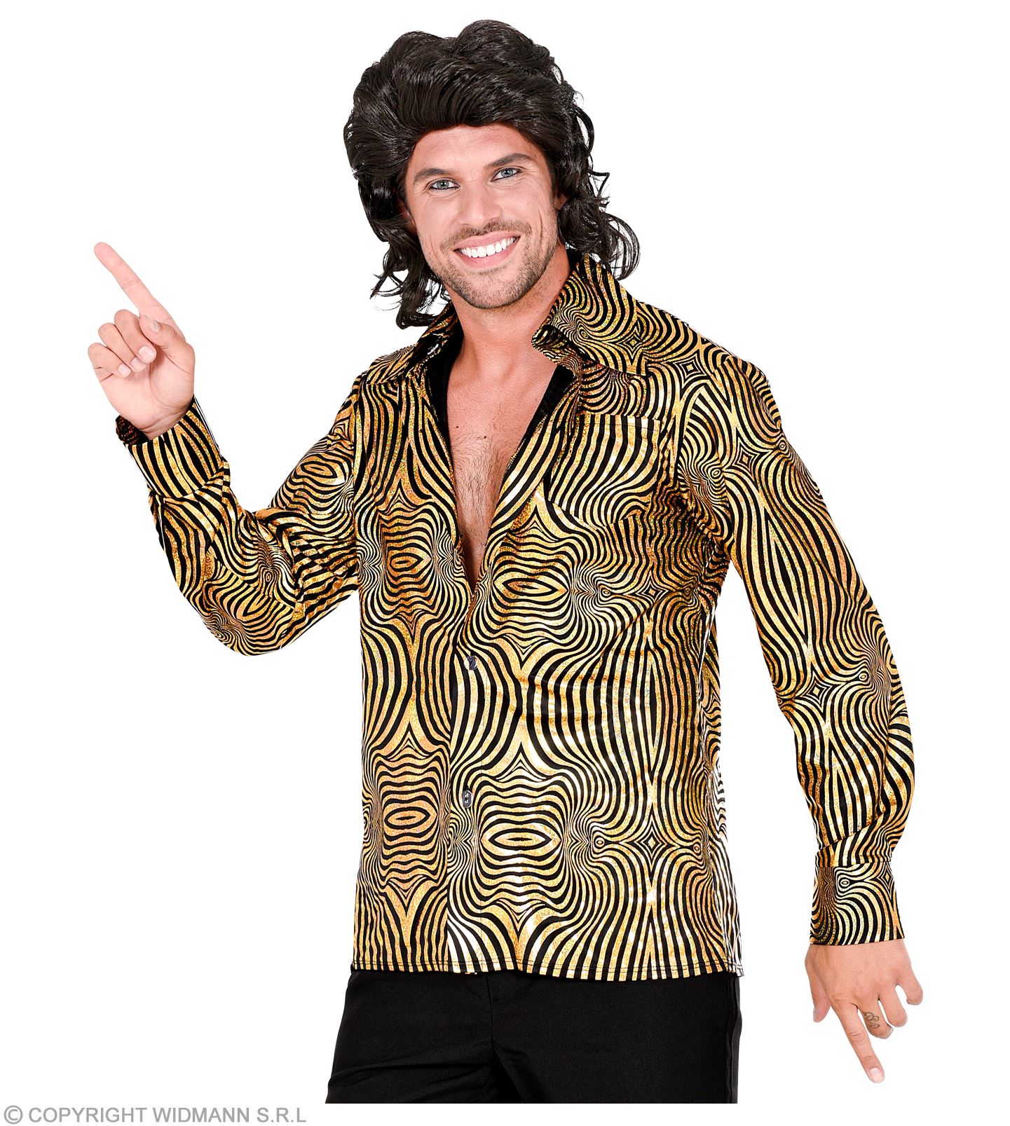 70er Disco Shirt  S/M gold-schwarz
