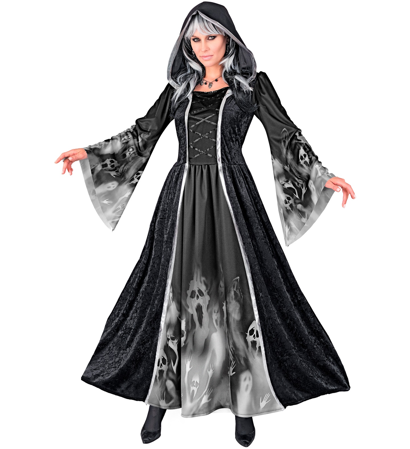 Screaming Kleid m.Kapuze  M schw.-grau f. Erw.