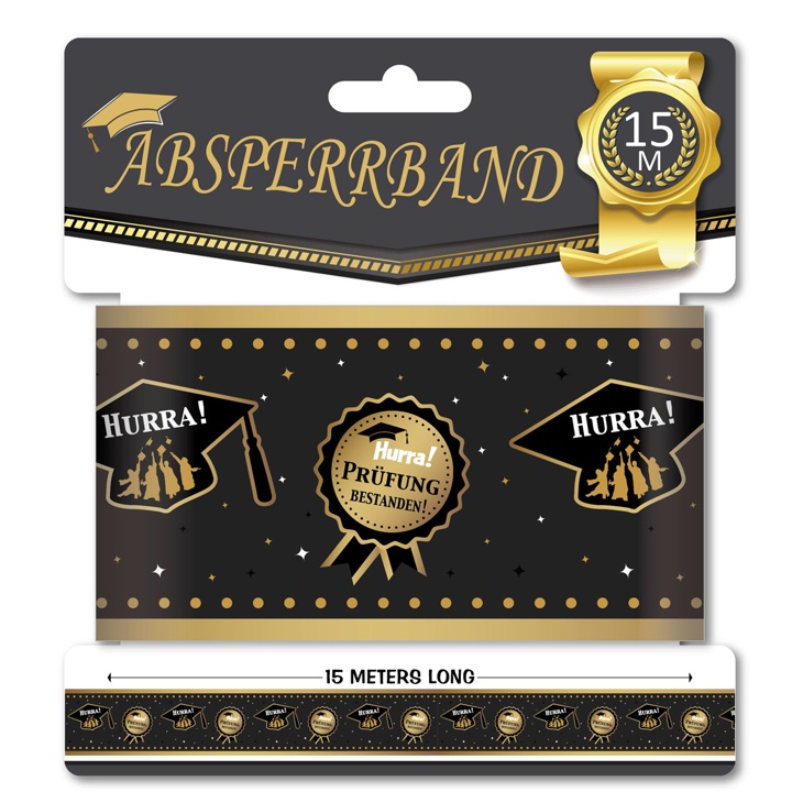 Deko Absperrband "Prüfung Bestanden"  schwarz-gold