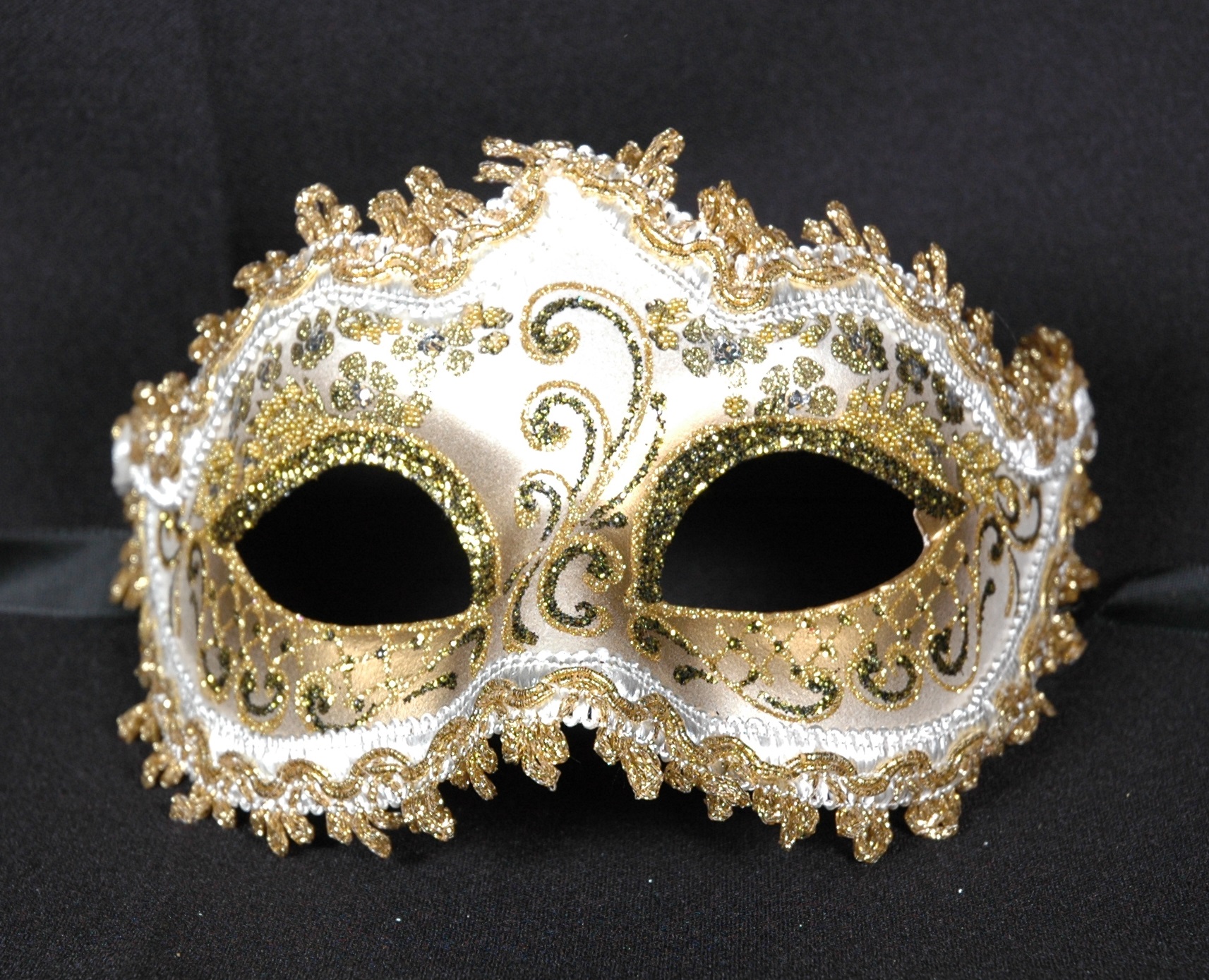 Venezianische Maske Columbine "Punta-Giada" gold-weiß