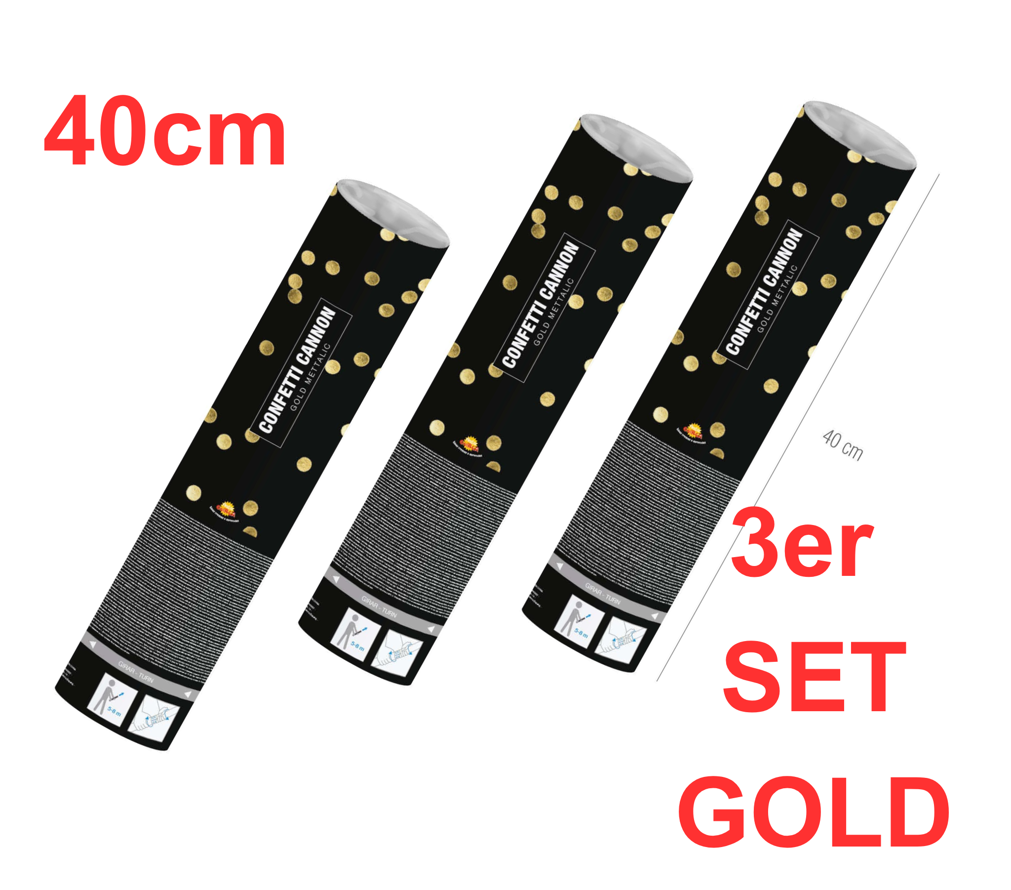 3er Packung Konfetti Shooter Gold 40cm