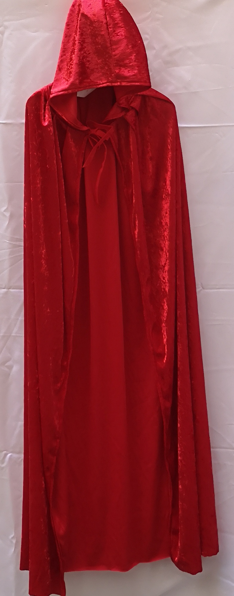 Langer roter Velour Umhang mit Kapuze (170cm Länge)