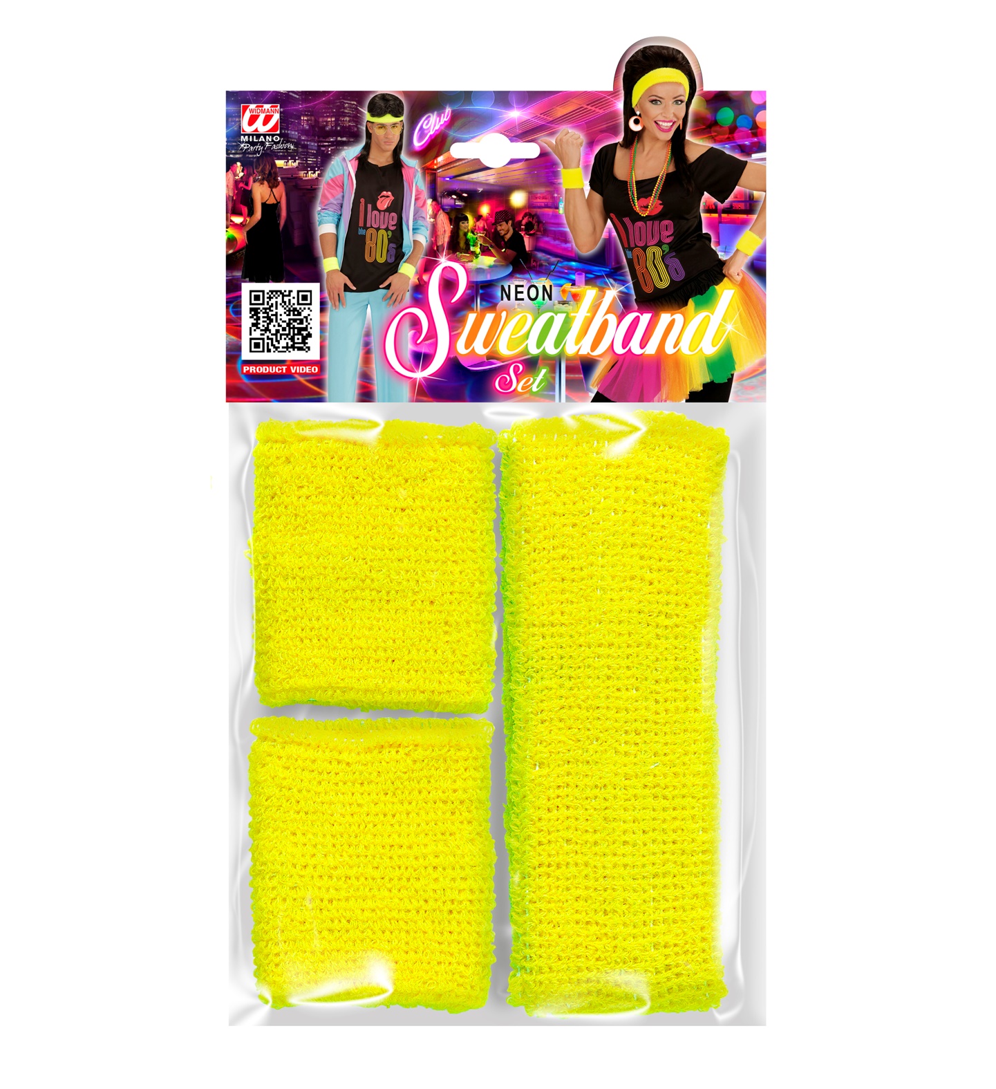 80er Jahre SET Stirnband + Schweißbänder neon-gelb
