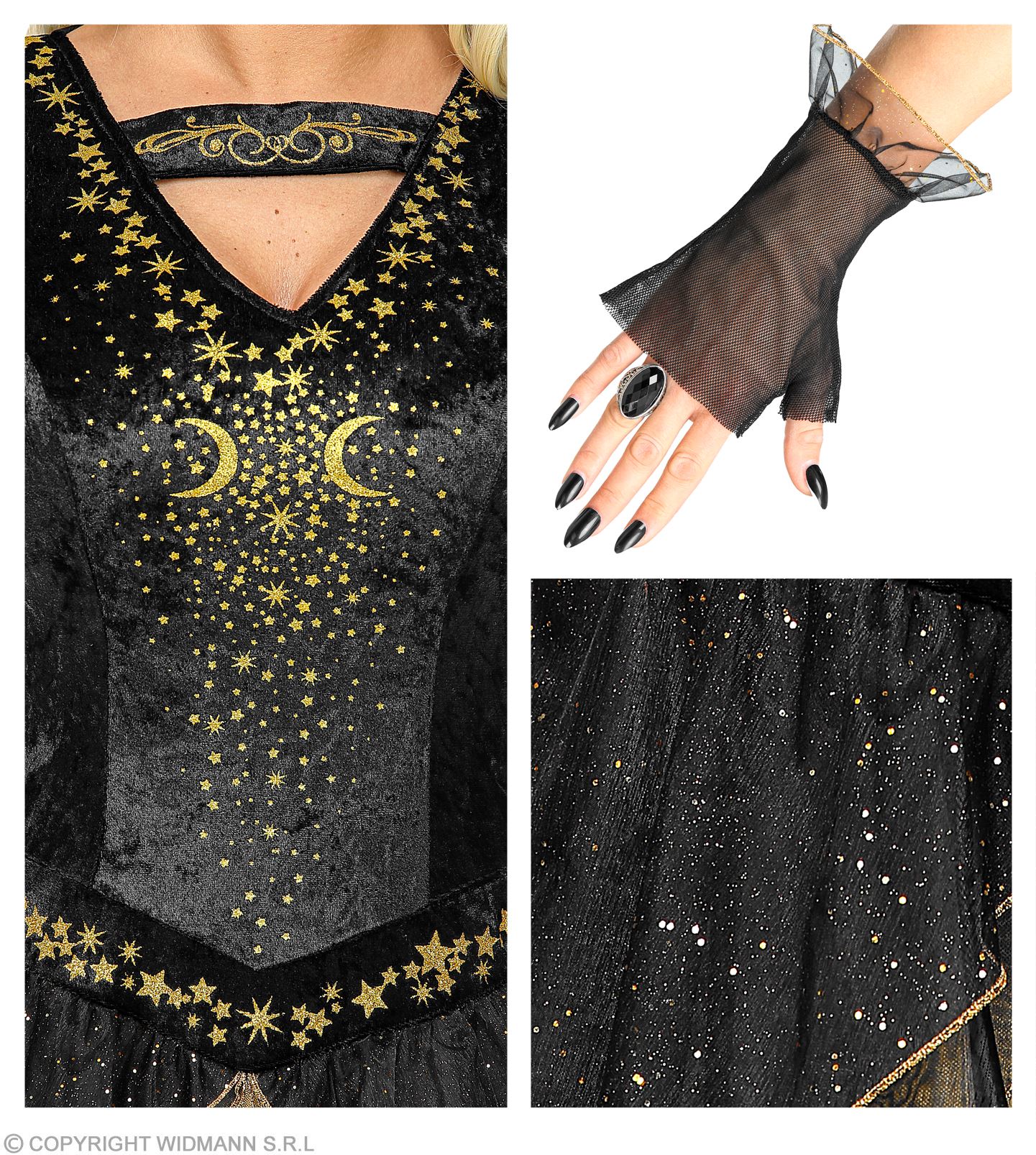 Mitternachtshexe Kleid  LARGE mit Hut und Handschuhe