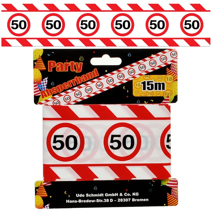 Geburtstags Dekoration rot-weißes Absperrband "50er Geburtstag"